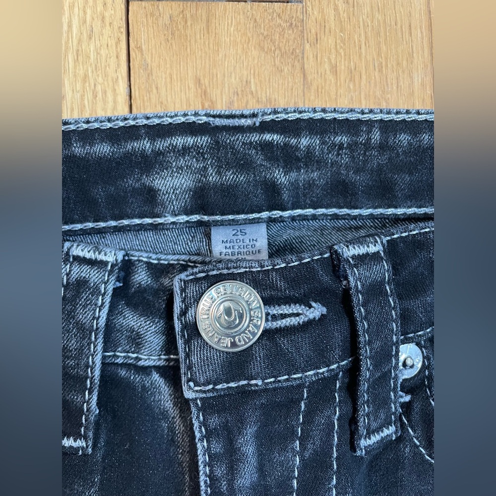 Rare Women's True Religion Slim Straight Black Marbled Denim Jeans 25 ✨NEW✨ - Picture 5 of 10